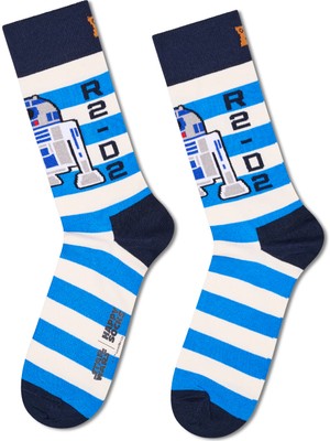 Happy Socks Erkek Mavi Star Wars R2-D2 Desenli Pamuklu Çorap P005726