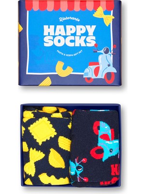 Happy Socks Erkek Lacivert Desenli Pamuklu 2'li Çorap Seti P004654