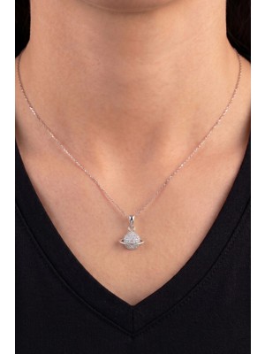 Söğütlü Silver 925 Ayar Gümüş Kolye Zirkon Taşlı Evren Işıltısı Satürn Gezegen Kolye Rodajlı Uzay Temalı SGTL13406RODAJ
