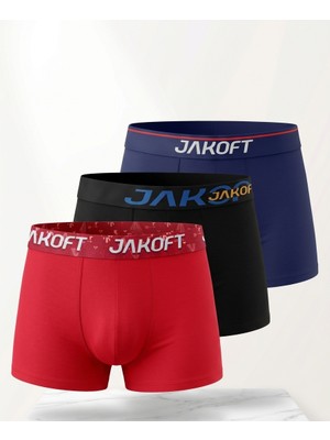 Jakoft Classic Pamuklu Erkek Boxer 3'lü Paket Kırmızı - Siyah - Lacivert