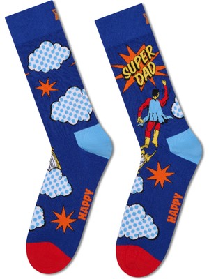 Happy Socks Erkek Mavi Baba Temalı Pamuklu Çorap P003788