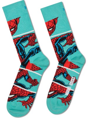 Happy Socks Erkek Mavi Spıder-Man Desenli Pamuklu Çorap P003610