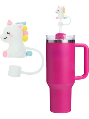 1 Adet Unicorn Figürlü 10MM Silikon Pipet Kapağı – Stanley Quencher Uyumlu Toz Geçirmez Pipet