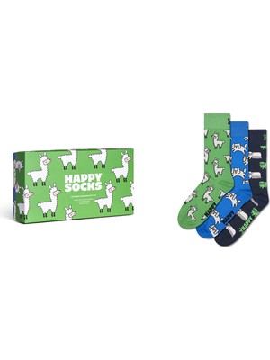 Happy Socks Erkek Çok Renkli Desenli 3’lü Pamuklu Çorap Seti P003366
