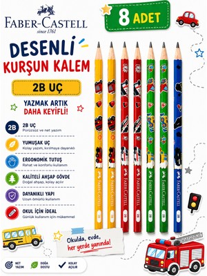 Danacı Kırtasiye Faber-Castell City Squad Desenli Kurşun Kalem 2b Kaliteli Yuvarlak Gövde 8 Adet