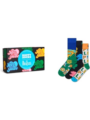 Happy Socks Erkek Çok Renkli Desenli Pamuklu 3'lü Çorap Seti P003943