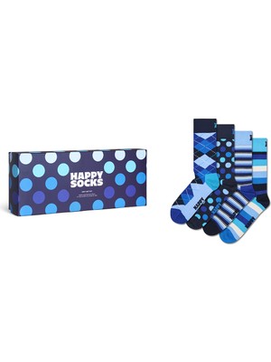 Happy Socks Erkek Lacivert Desenli Pamuklu 4'lü Çorap Seti P003447