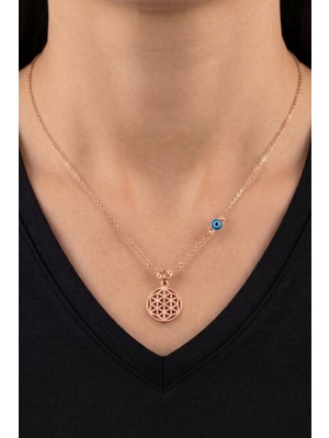 Söğütlü Silver 926 Ayar Gümüş Yaşam Çiçeği Kolye Rose Nazar Boncuklu Dorika SGTL13408ROSE