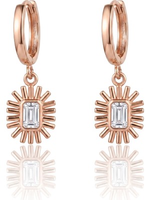 Söğütlü Silver 925 Ayar Gümüş Küpe Rose Kaplama Baget Taşlı Güneş Modeli Sallantılı Halka Küpe SGTL13403ROSE