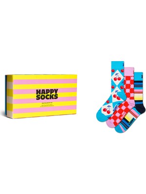 Happy Socks Kadın Çok Renkli Desenli Pamuklu 3’lü Çorap Seti P002655
