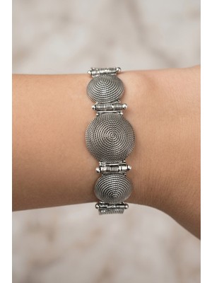 Söğütlü Silver 925 Ayar Gümüş Telkari Kelepçe Bilezik Üçlü Salyangoz Modeli Sarmal Kubbe Otantik SGTL13422GUMUS