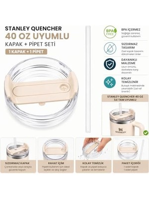 Gndz Home 40 Oz Uyumlu Yedek Bardak Kapağı ve Plastik Pipet Seti | Sızdırmaz, Dökülmez, Bpa Içermez | 40 Oz Tumbler Termos Aksesuarı (1 Kapak + 1 Pipet) (Beyaz)