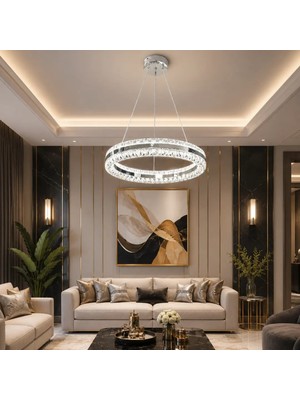 ADOĞAN Hanzade Lüks Çift Yönlü Aydınlatmalı Kumandalı Dimmerli 3 Renk Ledli Avize LED Avize- Çap 40 cm