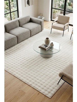 Giza Home Krem Yumuşak Bubble Kaymaz Özel Taban Peluş Halı Yolluk Yıkanabilir 102