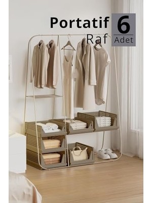 Gndz Home Mithra Life 6 Bölmeli Kayar Raf Organizer Dolap Içi Kıyafet Aksesuar Düzenleyici Bej 45X35 cm MIT1260