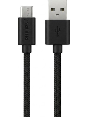 Philips UsbA to Micro 3A 45W Universal Hızlı Şarj ve Data Kablosu 2m Siyah DLC3106U