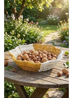Gndz Home Çiçek Model Çift Renkli Plastik Rattan Ekmek ve Meyve Sepeti, Çok Amaçlı Banyo ve Mutfak Düzenleyici, Yıkanabilir Organizer, 28 cm