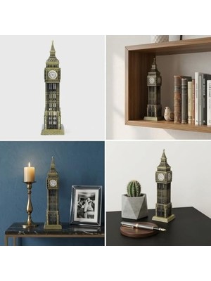 Gndz Home Big Ben Metal Figürü, Antik Bronz, Masa ve Raf Dekorasyonu, Londra Mimari Heykelciği