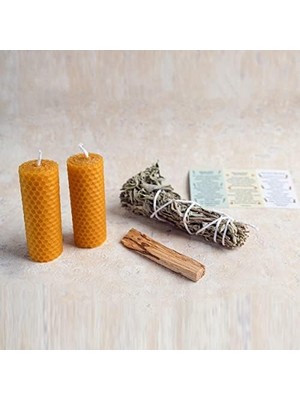 Gndz Home Miebox Arınma Seti (1 Adet Palo Santo Tütsü + 2 Adet Balmumu Mum + 1 Demet Adaçayı Tütsüsü)