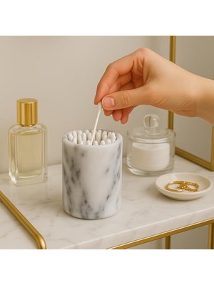 Gndz Home Lüks El Oyması Doğal Mermer Diş Fırçası ve Makyaj Fırçası Tutacağı - Banyo, Vanity, Ofis ve Masa Organizatörü Için Ağır Hizmet Tayvan Yushan Taşı (8,4 cm x 11,5 Cm, Off-Beyaz)