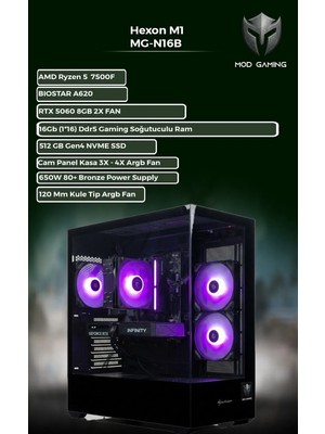 Mod Gaming Nexa MG-N16B Amd Ryzen 5 7500F | RTX5060 | 16GB Ram | 512 GB Gen4 SSD | Windows 11 Pro | Oyuncu OEM PAKET