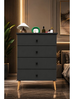 Asra Trend Lüks 4 Çekmeceli Şifonyer Komodin %100 Mdf Çok Amaçlı Düzenleyici ŞF01