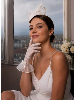 Sed da Exclusive Kırık Beyaz   Fransız   Dantel   Gelin  Eldiven,  Vintage,  Nikah   Eldiveni