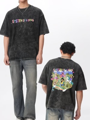 Touz System Of A Down Baskılı Unisex Yıkamalı Vintage Oversize T-Shirt