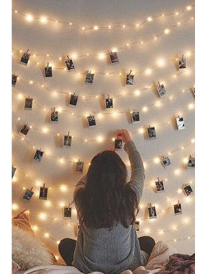 Maison Luré Sarı Peri LED Işık Seti ve Mini Ahşap Mandal Dekorasyonu Masa ve Gece Lambası