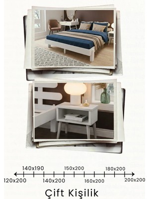 Renazzo Mobilya Loft Model Masif Doğal Ahşap Karyola ve 2 Adet Komodin Seti