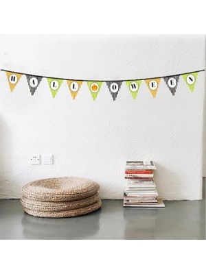 Aesco Cadılar Bayramı Kabak Temalı Halloween Yazılı Banner Süs Flama 3 Metre