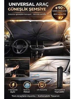 Vaelmont Şemsiye Şeklinde Katlanabilir Ön Cam Güneşliği, Koruma ve Şıklık Oto Güneşlik Perde