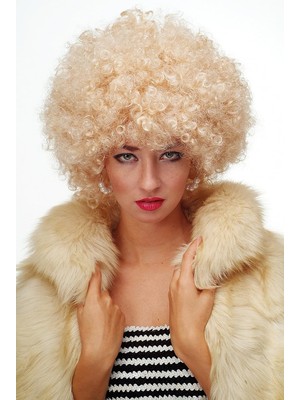 Aesco Altın Renk Kıvırcık Afro Bonus Peruk  Parti Peruğu Platin Gold