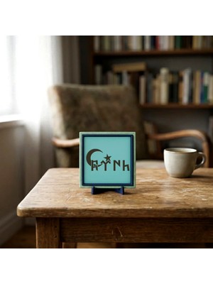 Miawiki Minimalist Hilal ve Göktürkçe Türk Figürlü Masaüstü Dekoru, Estetik ve Anlamlı Hediye 10X10 cm