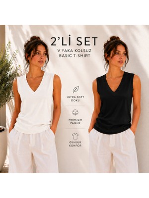 Hayalet Kadın V Yaka Kolsuz T-Shirt Ultra Soft Basic Bluz