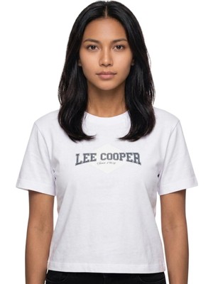 Lee Cooper Nına Kadın Oversize Baskılı Bisiklet Yaka T-Shirt Beyaz