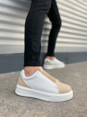 Aesco JY007 Alba Bağcıksız Süet Cilt Erkek Günlük Sneaker Ayakkabı Scbt Bej/beyaz