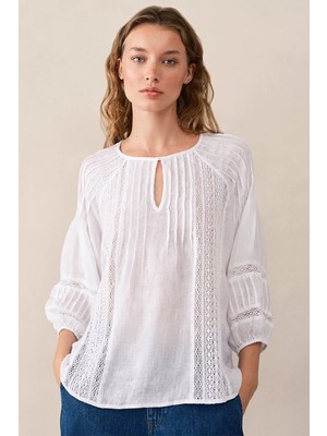 The White Company Keten Müslin Boho Kadın Bluz
