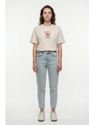 Lee Cooper New Kadın Oversize Baskılı Bisiklet Yaka T-Shirt Ekru