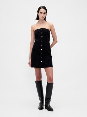 Gap Kadın Siyah Corduroy Strapless Mini Elbise