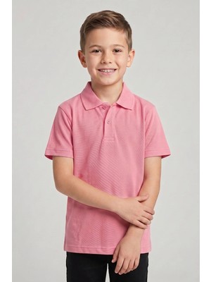 Fatella Unisex Çocuk Parlak Pembe Lakost Polo Yaka Kısa Kollu Okul Tişörtü