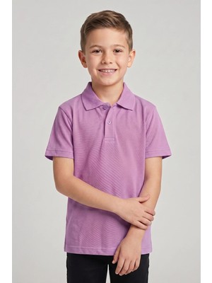Fatella Unisex Çocuk Lila Lakost Polo Yaka Kısa Kollu Okul Tişörtü