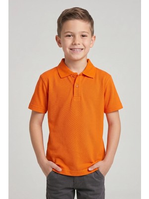 Fatella Unisex Çocuk Turuncu Lakost Polo Yaka Kısa Kollu Okul Tişörtü