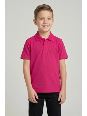 Fatella Unisex Çocuk Fuşya Lakost Polo Yaka Kısa Kollu Okul Tişörtü