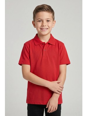 Fatella Unisex Çocuk Kırmızı Lakost Polo Yaka Kısa Kollu Okul Tişörtü