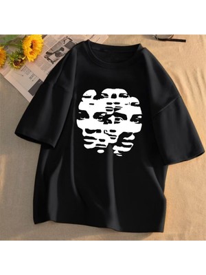 Touz Y2K Face To Face Siyah Unisex Oversize T-Shirt