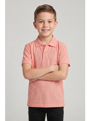 Fatella Unisex Çocuk Somon Lakost Polo Yaka Kısa Kollu Okul Tişörtü