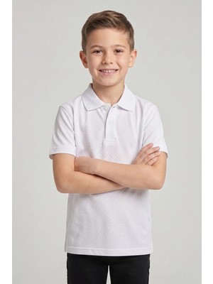Fatella Unisex Çocuk Beyaz Lakost Polo Yaka Kısa Kollu Okul Tişörtü