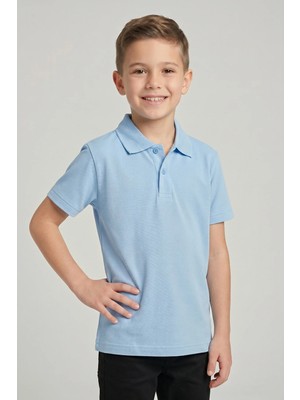 Fatella Unisex Çocuk Bebe Mavi Lakost Polo Yaka Kısa Kollu Okul Tişörtü
