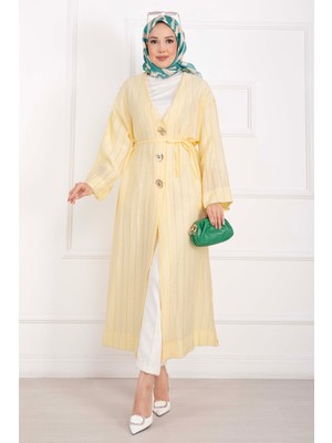 Md Gold Düğmeli Bağcıklı Uzun Kimono Sarı